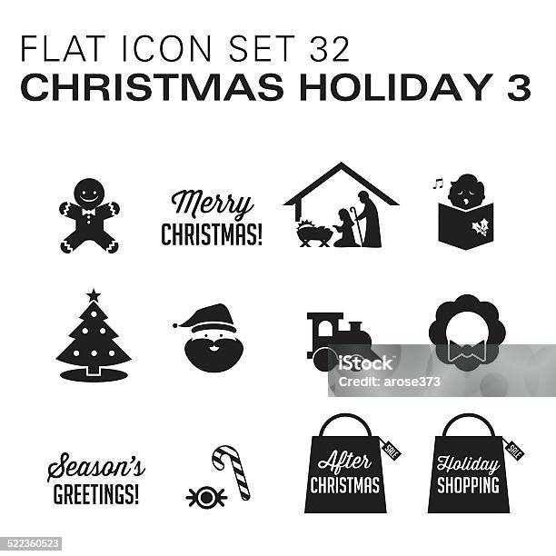 Flat Icons 32 Christmas 3 Black Stock Illustration - Download Image Now - Icon Symbol, Nativity Scene, Caroler