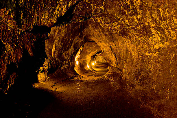 Lava Tube in Hawaii Volcanoes National Park. stock photo