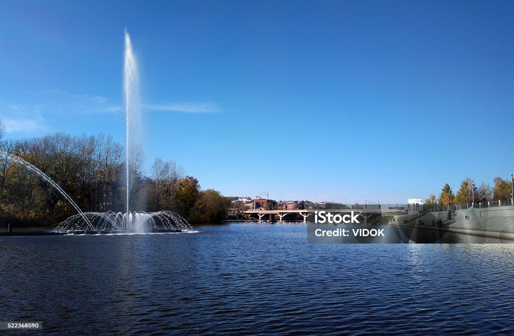 Fountain on the river in Vinnytsia. This image was taken with a mobile phone.  Architecture Stock Photo
