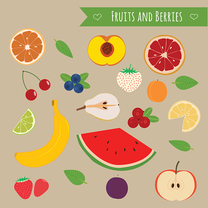 Illustration of some summer fruits and forest berries.