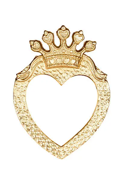 Old golden heart picture frame isolated on white with clipping path.