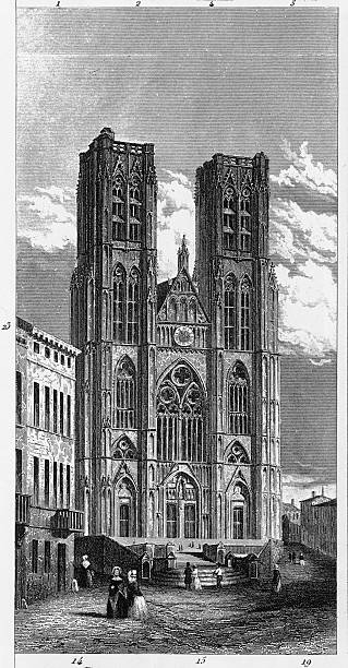 ilustrações de stock, clip art, desenhos animados e ícones de catedral de st michael, bruxelas, bélgica (kit 1 - brussels basilica