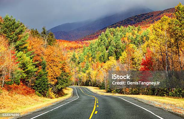 Scenic Autumn Road In The Adirondacks Region Of New York Stock Photo - Download Image Now