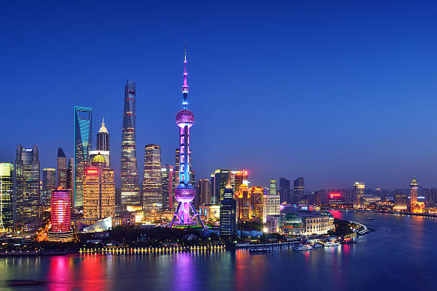 szanghaj panoramę - shanghai the bund china night zdjęcia i obrazy z banku zdjęć