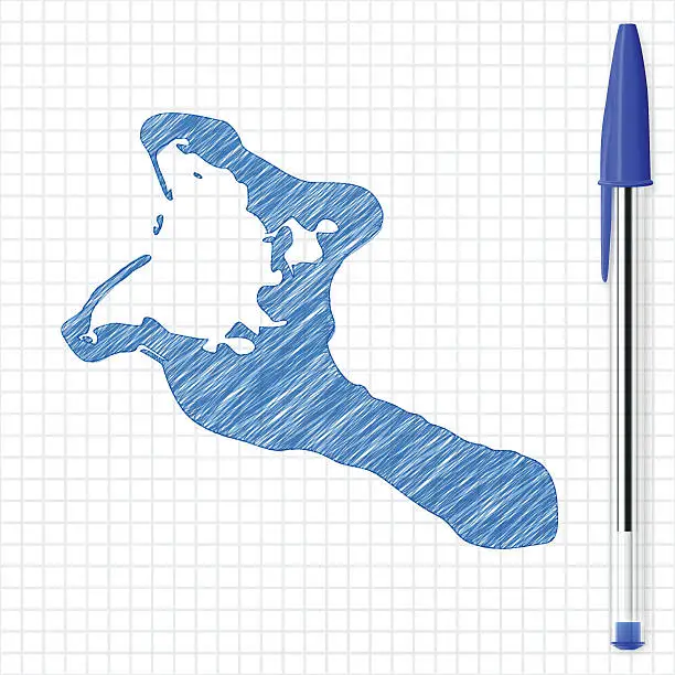 Vector illustration of Kiribati map sketch on grid paper, blue pen