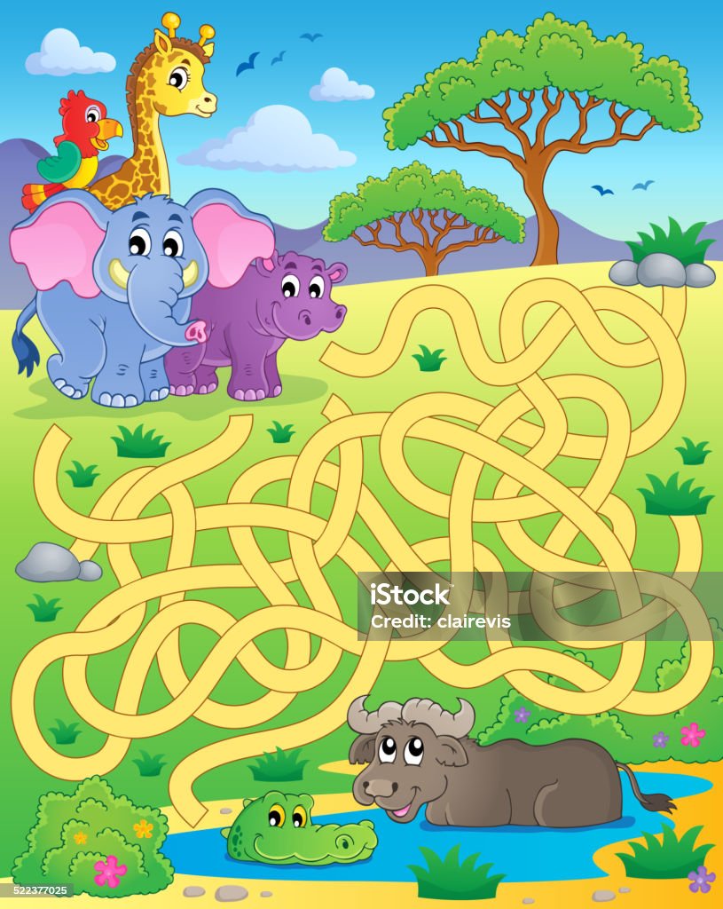 Maze 16 with tropical animals Maze 16 with tropical animals - eps10 vector illustration. Maze stock vector