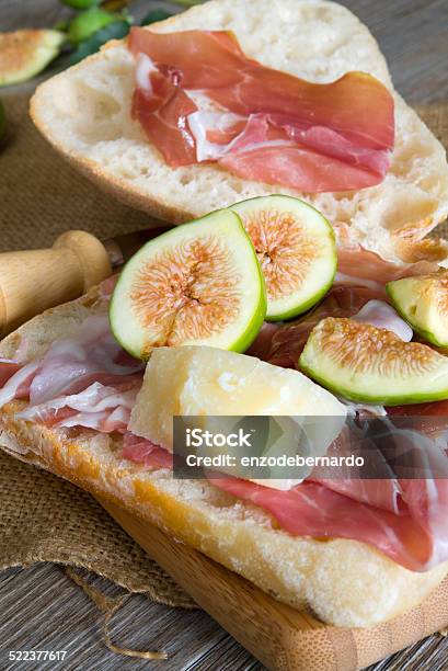 Figs Bread And Ham Stock Photo - Download Image Now - Bread, Close-up, Dinner