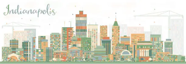 Vector illustration of Abstract Indianapolis Skyline with Color Buildings.