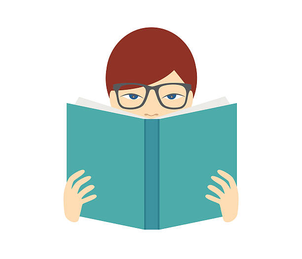мальчик чтение книги.  плоские вектор.  изолированные на белый. - advice reading student glasses stock illustrations
