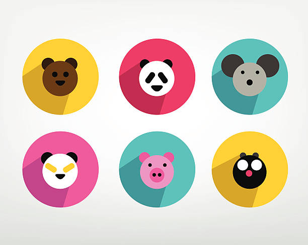 illustrations, cliparts, dessins animés et icônes de collection d'icônes de tête animale ombres tout simplement. - young animal baby panda red