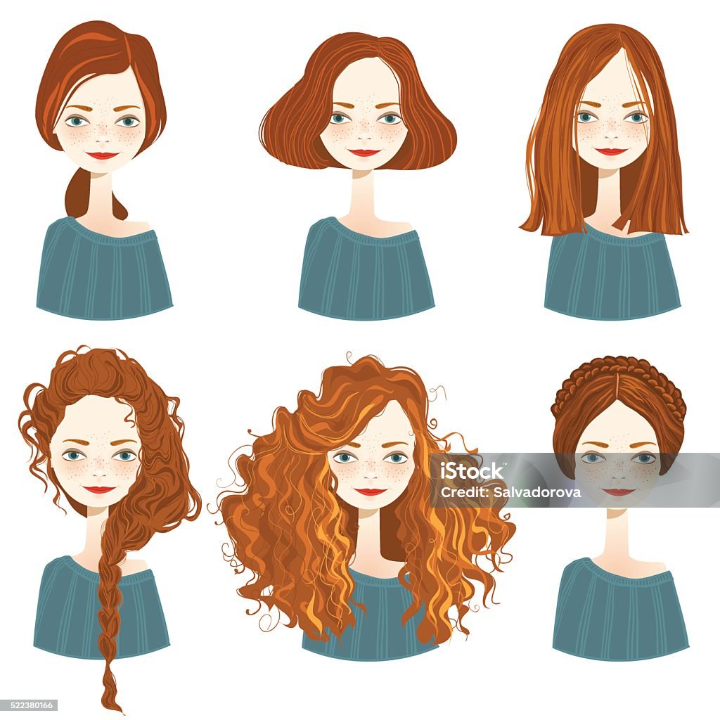 Set Of Stylish Womens Hairstyles Stock Illustration - Download Image Now -  Redhead, Curly Hair, Women - iStock