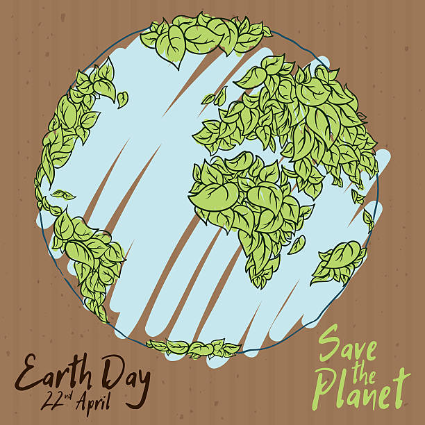 Cartoon Poster of Eco Design for Earth Day Earth Day poster in flat colors with date and eco message. 22nd april stock illustrations