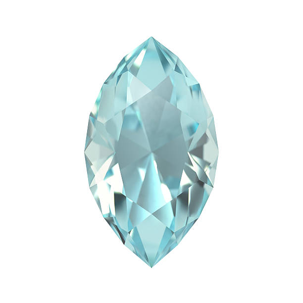 Aquamarine, Gem, Jewel Realistic 3D render of a gemstone, aquamarine, marquise cut. Isolated on white background. aquamarine stock pictures, royalty-free photos & images