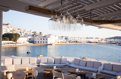 View of Mykonos Town from a restaurant