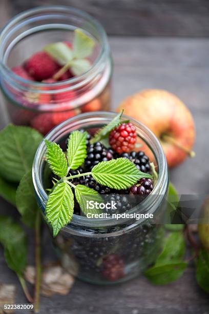 Leckere Brombeeren Und Heidelbeeren Im Glas Foto de stock y más banco de imágenes de Aldea - Aldea, Alimento, Arándano