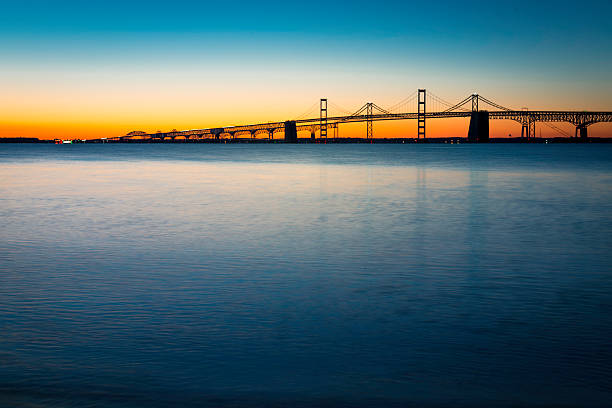 Chesapeake Bay Bridge Just Before Sunrise Horizontal stock photo