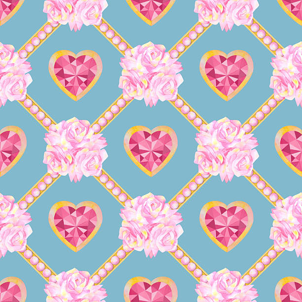 istock Watercolour seamless pattern with hearts and flowers 522382106