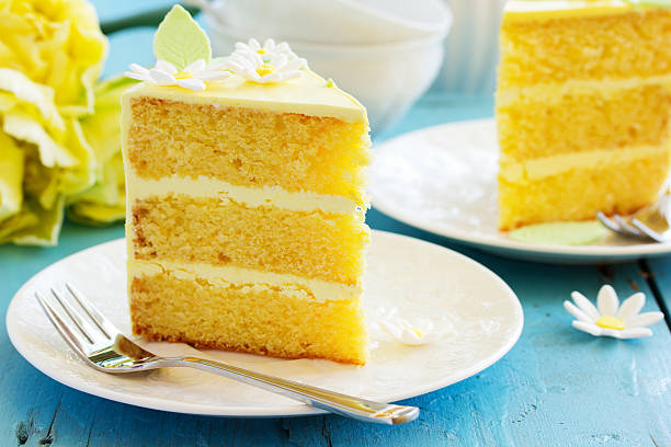 istock piece of lemon sponge cake on a plate. 522382134