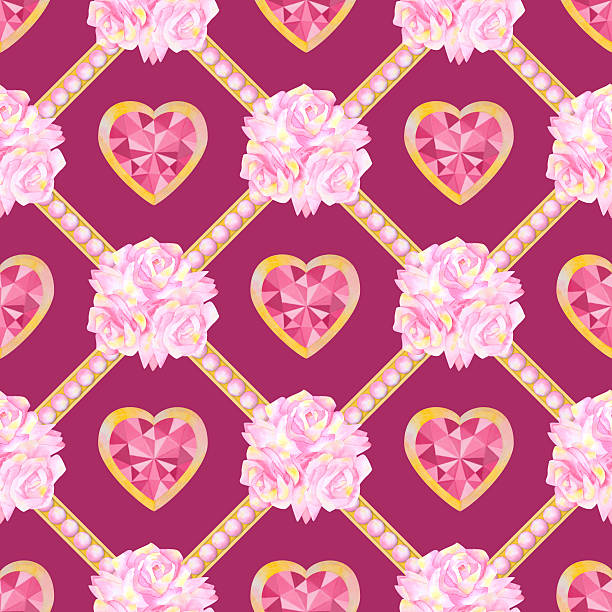 istock Watercolour seamless pattern with hearts and flowers 522382160