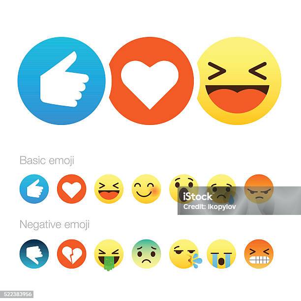 Set Of Cute Smiley Emoticons Flat Design Stock Illustration - Download Image Now - Emoticon, Laughing, Facial Expression