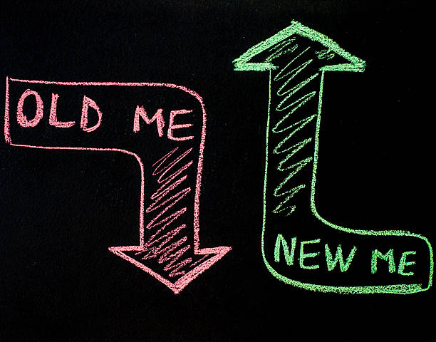 istock New me replacing old one concept, handwriting on blackboard 522383971