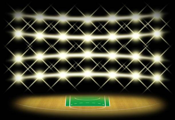 istock Basketball court in dark with spotlight background 522384906
