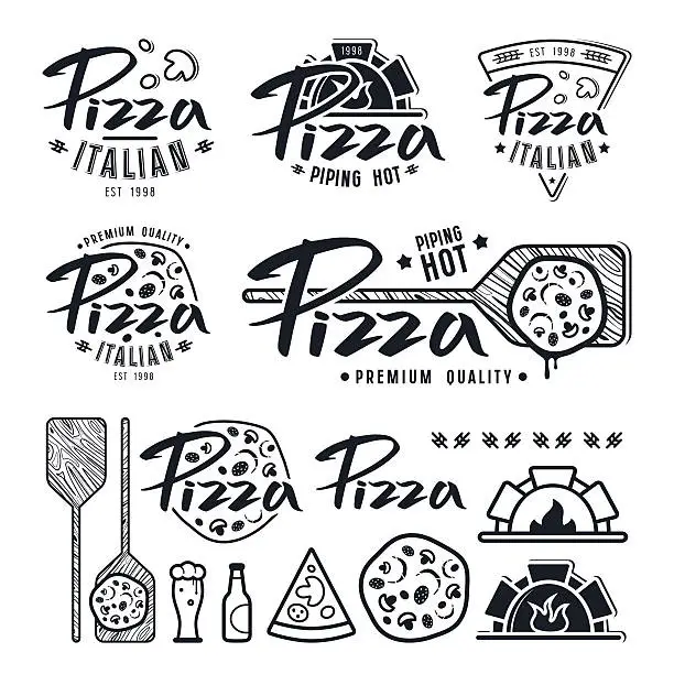 Vector illustration of Set of pizzeria labels, badges, and design elements