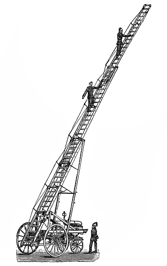 Vintage engraving of a Fire Escape Ladder