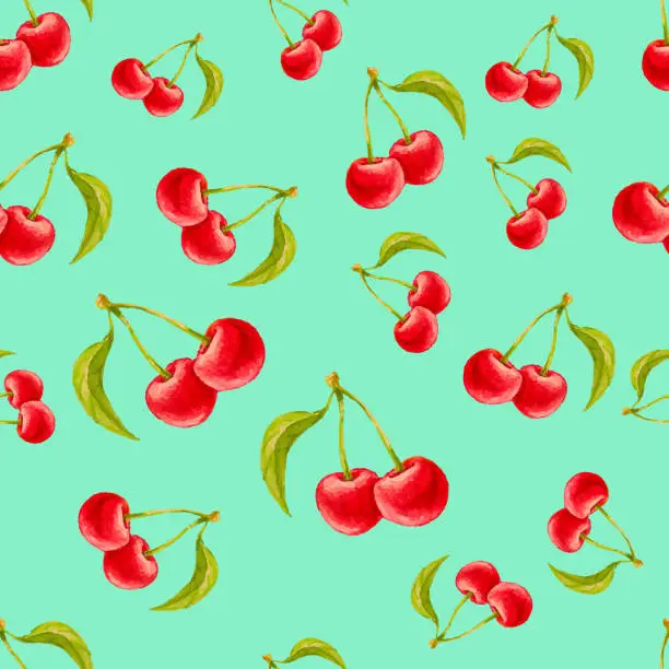 Vector illustration of Watercolor seamless pattern with cherries