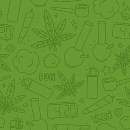 Marijuana weed nature cartoon seamless vector pattern green
