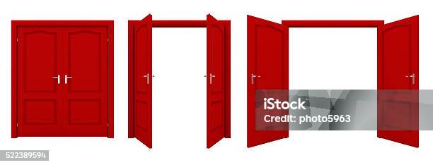 Open Red Double Door Isolated On A White Background Stock Photo - Download Image Now