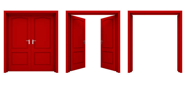 istock Open red double door isolated on a white background. 522389770
