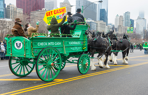 Chicago , USA - March 16, 2013 : Participants at the annual Saint Patrick's Day Parade in Chicago