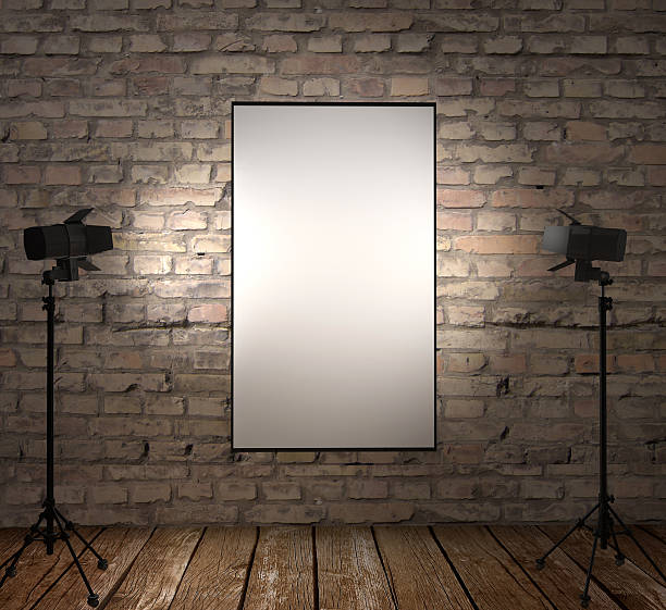 istock Blank frame poster in room with lamps 522395416