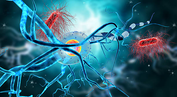 istock 3d illustration of nerve cells and viruses 522395974