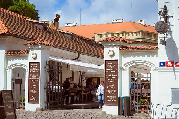 Prague, Czech Republic - August 25, 2015: Strahov brewery (Klasterni pivovar Strahov) on the territory of the Strahov monastery (Strahovsky klaster) in Prague, Czech Republic