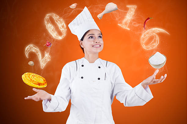 istock Female chef juggling with meals 522396628