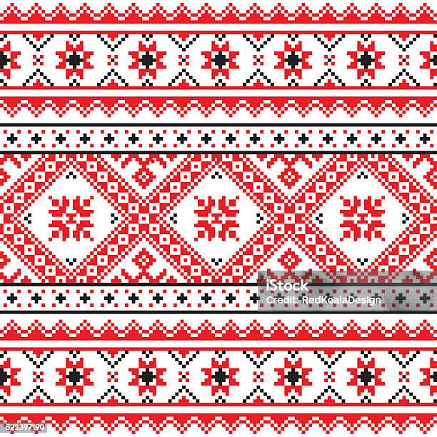 Folk Traditionnel En Tricot Motif De Broderie Rouge De Lukraine Vecteurs libres de droits et plus d'images vectorielles de Broderie