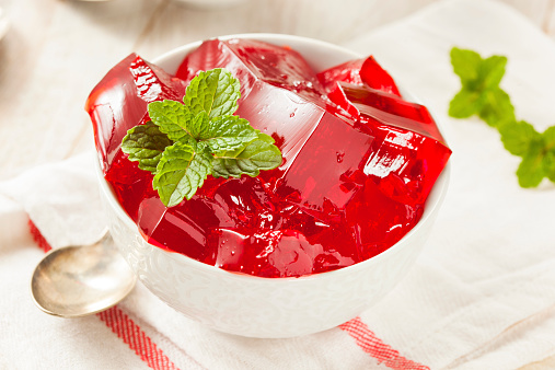 Homemade Red Cherry Gelatin Dessert in a Bowl