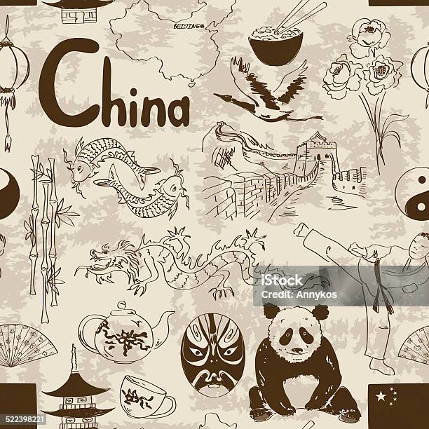 Sketch Chinese Seamless Pattern Stock Illustration - Download Image Now - Great Wall Of China, Vector, Animal Markings