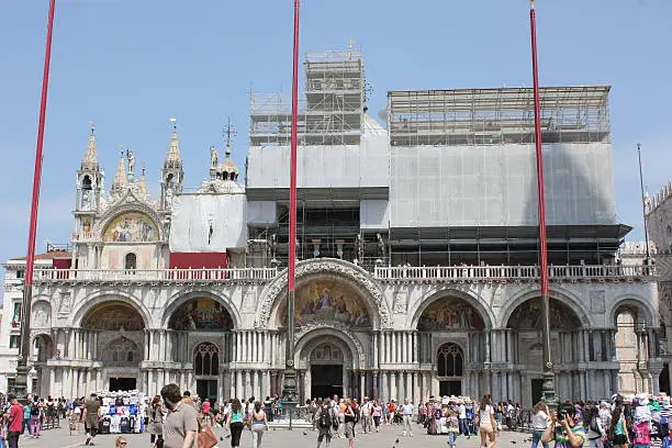 Venice, Italy: St.Mark's Square, the principal public square of Venice, through people,