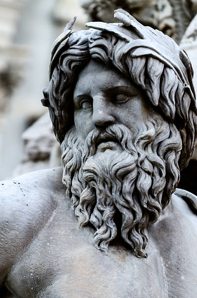 ゼウス顔の泉、ナヴォーナ広場でローマ、イタリア - mythology statue roman roman mythology ストックフォトと画像