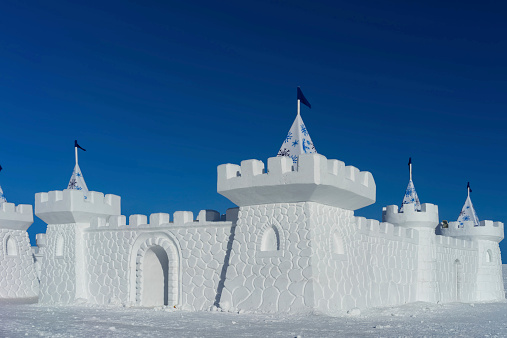 Snow castle in a freezing cold clear day