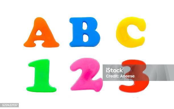 School Supplies Stock Photo - Download Image Now - Number Magnet, White Background, Alphabet