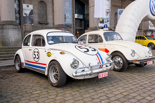 Brussels, Belgium - February 16th, 2014: Old Fashion VW Beetle Herbie Style in Brussels on February 16, 2014 in Brussels, Belgium. People can be seen at the background
