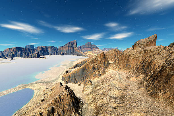 istock 3d rendered fantasy alien planet. Rock 522422973