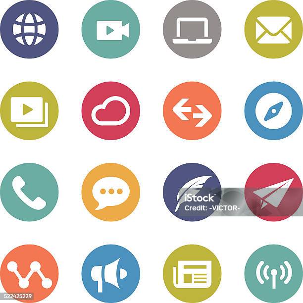 Communication Icons Circle Series Stock Illustration - Download Image Now - Computer Monitor, Home Video Camera, Airplane