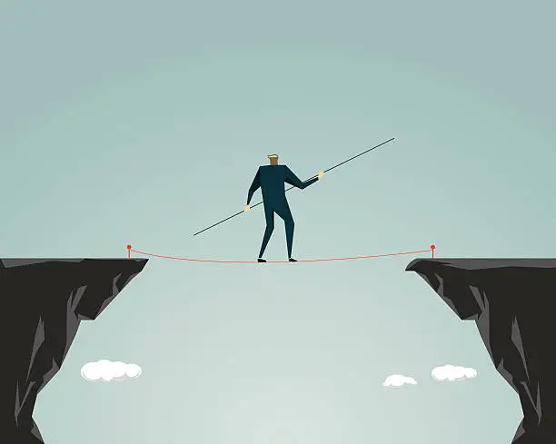 Vector illustration of Adversity, Challenge, Tightrope