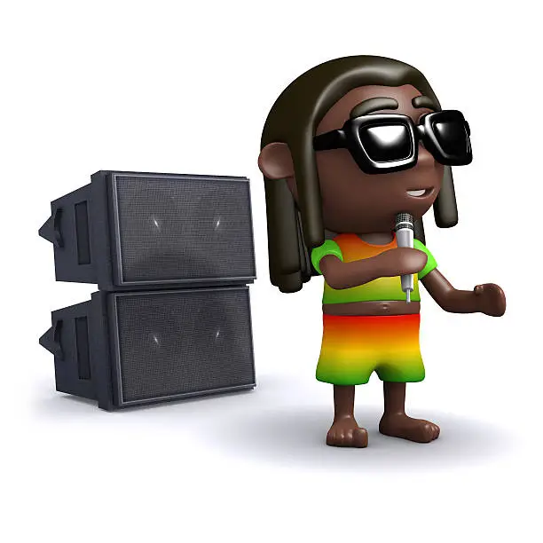 3d render of a rastafarian singing into a microphone