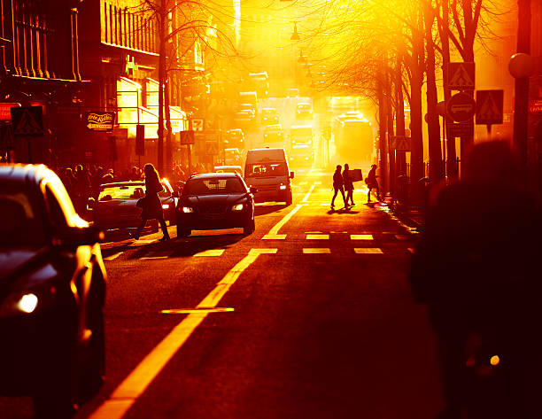Low sun light in winter central Stockholm in the afternoon.